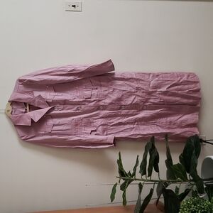 Pink iridescent button up trench coat, lightweight, women's size 44 or large.